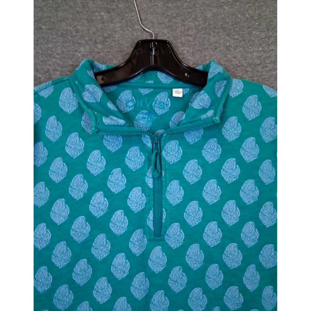 Orvis Womens Jacket XL Blue Floral Terry Fleece 1/4 Zip Coastal Gorp PNW‎ Resort